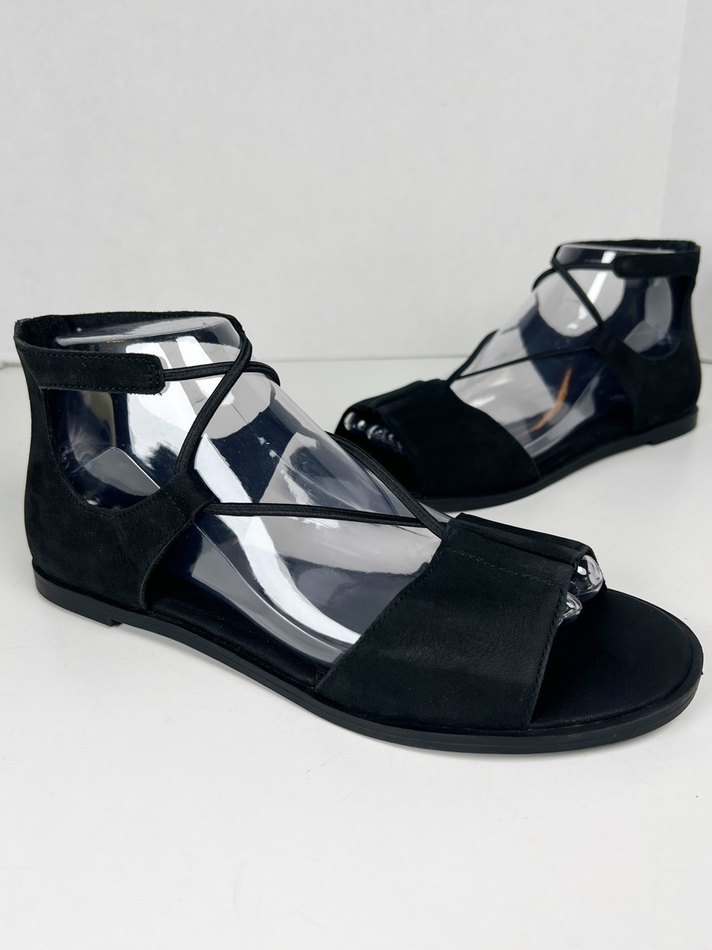 EILEEN FISHER Women’s Size 8 Black Nubuck Rose Strappy Flat Gladiator Sandal